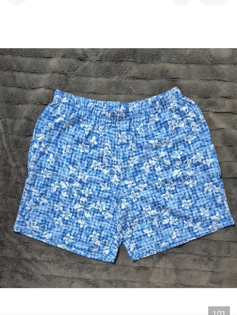 NWOT 100% Cotton Blue Gingham Floral Sport Knit Shorts W Pockets SZ Large Petite